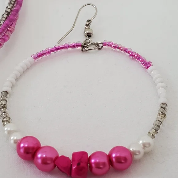 Pink Sea beads and pearl necklace set - Picture 3 of 5